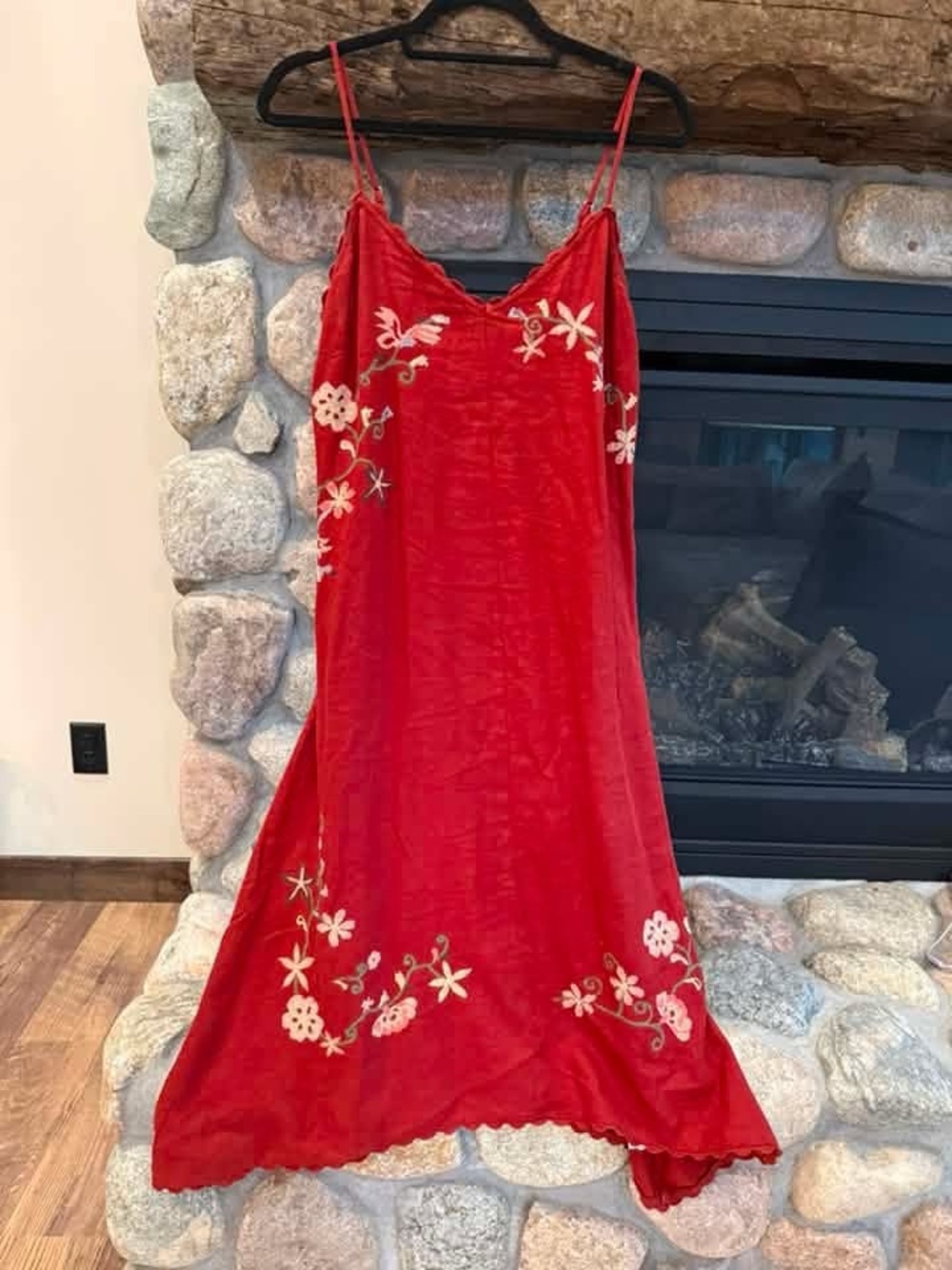 Universal Thread Red Floral Embroidered Slip Midi Dress